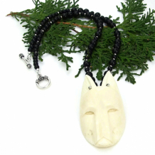 LOBO - Wolf Head Totem Necklace, Bone Black Onyx Handmade Jewelry for Women
