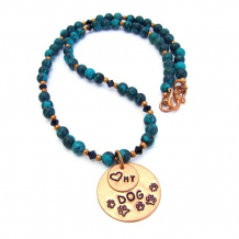 LOVE MY DOG - Love My Dog Copper Pendant Necklace, Turquoise Beaded Handmade Jewelry