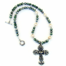 LOVE THE EARTH - Earth Cross Necklace, Christian Jewelry Sun Dove Flower Ichthys Pearls