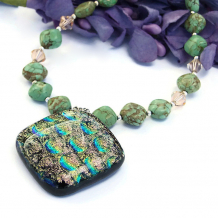 "Magical" - Artisan Dichroic Pendant Necklace Handmade OOAK Magnesite Green Peach