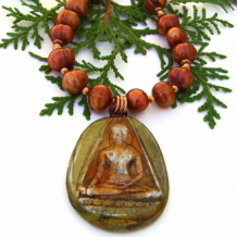 MEDITATION - Shakyamuni Buddha Necklace, Rustic Copper Pearls Handmade Yoga Jewelry