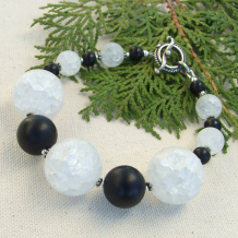 MIDNIGHT MOON -  Crackle Quartz and Black Onyx Bracelet, Handmade Chunky Gemstone Jewelry