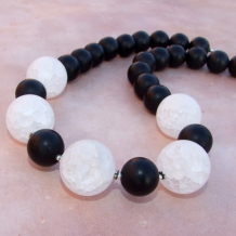 "Midnight Moons" - Crackle Quartz and Black Onyx Necklace, Handmade Chunky Gemstone Artisan Jewelry