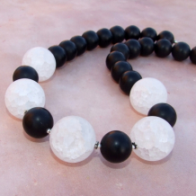 "Midnight Moons" - Crackle Quartz and Black Onyx Necklace, Handmade Chunky Gemstone Artisan Jewelry "Midnight Moons" - Crackle Quartz and Black Onyx Necklace, Handmade Chunky Gemstone Artisan Jewelry