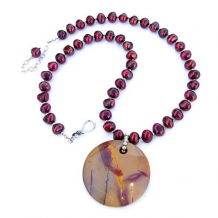 SONG OF THE DESERT - Mookaite Jasper and Pearls Handmade Necklace Beaded Gemstone Jewelry