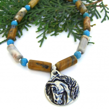 "My Horse, My Heart" Horse Pendant Necklace with Ocean Jasper and Turquoise