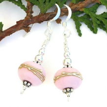 THE FAIRY - Pastel Pink Lampwork Glass Handmade Earrings, Sterling Beaded Jewelry