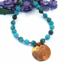 PAWS FOR A CAUSE - Dog Paw Print Pendant and Turquoise Necklace, Handmade Artisan Jewelry