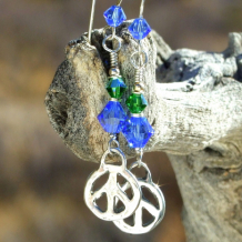 LET THERE BE PEACE - Rustic Peace Sign Earrings, Sterling Blue Green Handmade Jewelry Gift