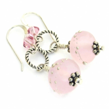 "Perfectly Pink" - Rose Quartz Pink Lampwork Earrings, Handmade Beach Glass Inspired Artisan Jewelry