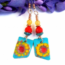 PICASSO’S SUNFLOWERS - Sunflower Earrings, Mykonos Coral Jade Handmade Jewelry