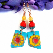 PICASSO’S SUNFLOWERS - Sunflower Earrings, Mykonos Coral Jade Handmade Jewelry PICASSO’S SUNFLOWERS - Sunflower Earrings, Mykonos Coral Jade Handmade Jewelry