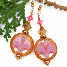 PINK WAVES - Pink Waves Earrings, Brown Swarovski Valentines Handmade Jewelry Gift PINK WAVES - Pink Waves Earrings, Brown Swarovski Valentines Handmade Jewelry Gift