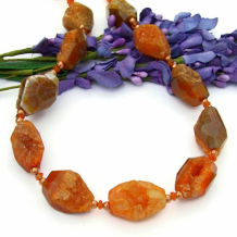 Pumpkin Spice - Orange Druzy Fire Agate Necklace, Carnelian Copper Sparkling Handmade Gemstone Jewelry
