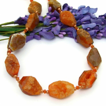 Pumpkin Spice - Orange Druzy Fire Agate Necklace, Carnelian Copper Sparkling Handmade Gemstone Jewelry Pumpkin Spice - Orange Druzy Fire Agate Necklace, Carnelian Copper Sparkling Handmade Gemstone Jewelry