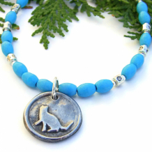 PURRFECT - Purrfect Cat Rescue Handmade Necklace, Turquoise Magnesite Pewter Sterling Artisan Jewelry