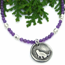 PURRFECT -  Kitty Cat Pendant Necklace, Purple Amethyst Gemstone Pewter Trendy Handmade Feline Jewelry