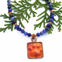 MY FOUR FOOTED FRIEND - Dog Lover Paw Print Necklace, Red Copper Sodalite Handmade Jewelry