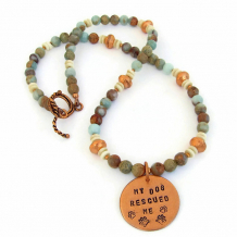 "My Dog Rescued Me" - My Dog Rescued Me Artisan Necklace, Jasper Gemstones, Copper, Handmade Jewelry