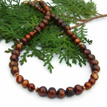 BRONZE BEAUTY - Bronze Baroque Pearl Necklace Handmade Copper Beaded Jewelry