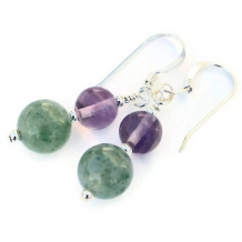 NANI - Green Aventurine and Purple Amethyst Handmade Earrings, Sterling Dangle Jewelry