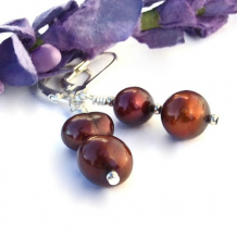 SONG OF THE DESERT - Maroon Pearl Handmade Linear Earrings, Sterling Leverback