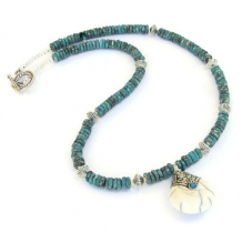 TIBETAN DREAMS - Tibetan Conch Shell Pendant Necklace African Turquoise 