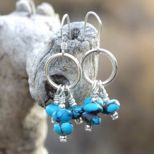 TURQUOISE DREAMS - Turquoise Cluster Handmade Earrings, Pewter Sterling Gemstone