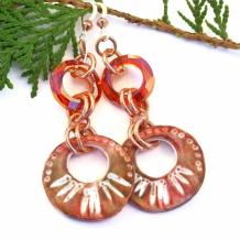 RING-A-LINGS - Rustic Hoop Handmade Boho Earrings, Polymer Clay Red Magma Swarovski Jewelry