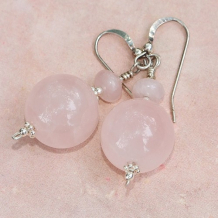 FIRST BLUSH - Rose Quartz Sterling Gemstone Earrings, Handmade One of a Kind Pink
