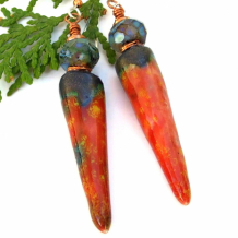 WILDFIRE - Wildfire Orange Spike Earrings, Rustic Ceramic Boho Handmade Jewelry