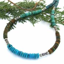 Sedona - Southwest Turquoise Necklace in Four Colors, Bali Silver Snake Tubes Handmade Gemstone Jewelry Sedona - Southwest Turquoise Necklace in Four Colors, Bali Silver Snake Tubes Handmade Gemstone Jewelry