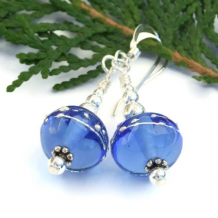 SKY BLUE - ky Blue Lampwork Glass Earrings Handmade Dangles Sterling Beaded 