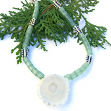 FASCINATION - Solar Quartz Stalactite Handmade Necklace, Green Aventurine Gemstone Jewelry
