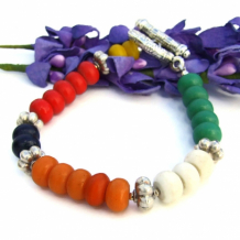 SONG OF THE KALAHARI - African Bone Color Block Bracelet Thai Silver Unique Handmade Jewelry