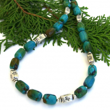 "Southwest Dreaming" - Turquoise and Thai Fine Silver Handmade Necklace, Gemstone Artisan Beaded Jewelry