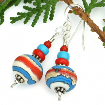 "Southwest Dreaming" - Southwest Lampwork Handmade Earrings, Turquoise Coral Red Sterling Artisan Jewelry