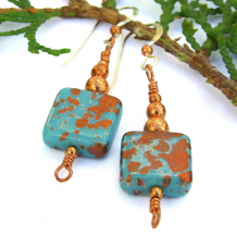 "Southwest Whimsy" - Turquoise Czech Glass and Copper Handmade Earrings, Unique Jewelry Dangles "Southwest Whimsy" - Turquoise Czech Glass and Copper Handmade Earrings, Unique Jewelry Dangles