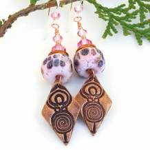 SPIRAL GODDESS - Spiral Goddess Handmade Earrings, Rustic Pink Lampwork Swarovski Jewelry SPIRAL GODDESS - Spiral Goddess Handmade Earrings, Rustic Pink Lampwork Swarovski Jewelry
