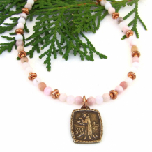 GIVE YOU PEACE - St Francis of Assisi Blessing Necklace, Pink Opal Handmade Jewelry