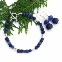 STARRY STARRY NIGHT - Lapis Lazuli Bracelet and Earring Set, Handmade Pewter Sterling Gemstone Jewelry