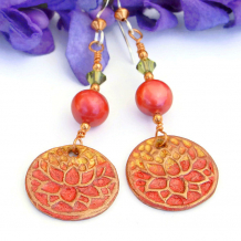 "Transcendence" - Copper Lotus Earrings, Pearls Swarovski Painted Handmade Jewelry Unique "Transcendence" - Copper Lotus Earrings, Pearls Swarovski Painted Handmade Jewelry Unique