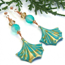 FAN-TASTIC - Turquoise Brass Fans Handmade Earrings, Czech Glass Swarovski Jewelry