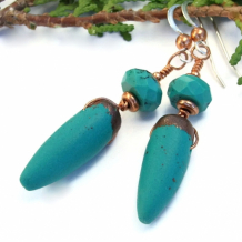 TURQUOISE SPIKES - Spike Earrings, Turquoise and Copper Polymer Clay Handmade Jewelry