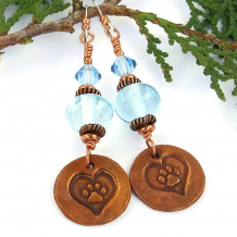 "Unconditional Love" - Dog Paw Print Earrings Handmade Blue Lampwork Copper Rescue Jewelry 