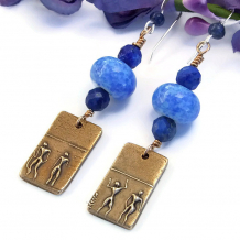 "Under the Blue Desert Sky" Bronze Tribal Earrings with Lampwork and Lapis Lazuli 