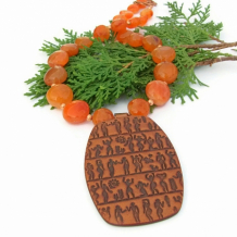 Walk Like an Egyptian - Handmade Egyptian Hieroglyph Pendant Necklace, Carnelian Gemstone Artisan Jewelry