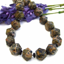 WILD MAGIC - Leopardskin Jasper Black Onyx Gemstone Necklace, Stylish Handmade Jewelry