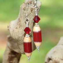 SPICY PAPRIKA - Wood and Swarovski Crystal Handmade Earrings, Sterling Silver Jewelry