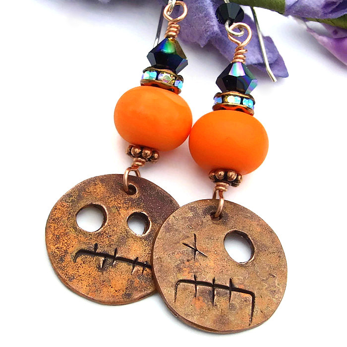 Halloween Goblin Earrings, Orange and Black Handmade Jewelry for Women ...